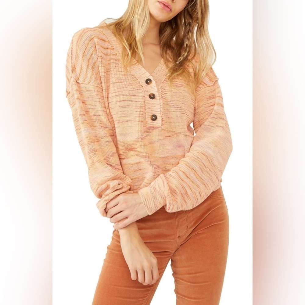 Free People women’s Mercury Henley Sweater Natural S top boho cottage core